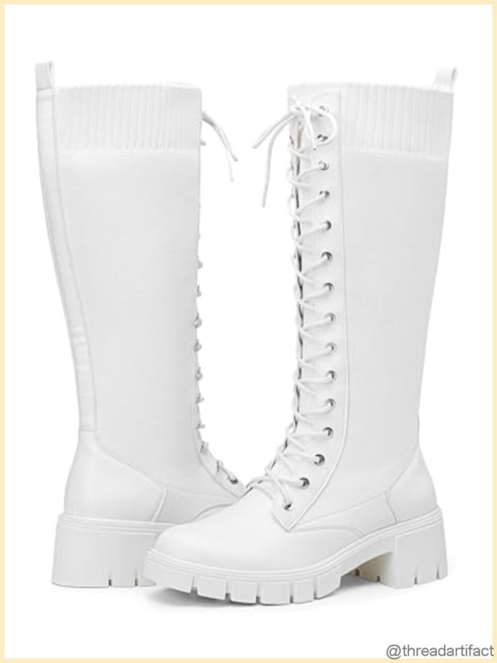 Women's Lace Up Platform Chunky Heel Knee High Combat Boots Women's Knee High